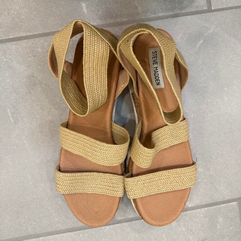 Steve Madden Bandi Natural Raffia Platform Sandals Size 10